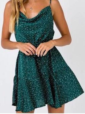 Princess Polly Emerald Green Polka Dot Cowl Neck Mini Dress